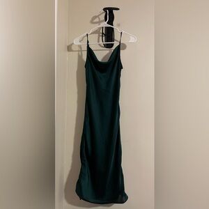 Express Dark Green Scowl Neck Midi Slip Dress